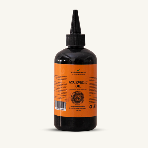 Ayurvedic-Oil-Infusion Stimulates hair follicles to promote healthy hair growth. By Mara Organics